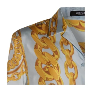 LIGHT BLUE AND GOLD-TONE SILK SHIRT