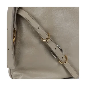 NATURAL BEIGE LEATHER VOYOU MEDIUM SHOULDER BAG