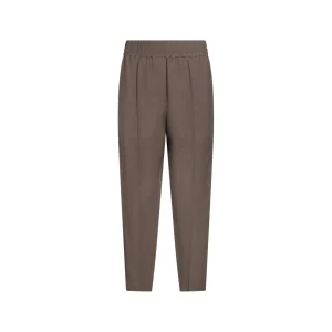 OLIVE BROWN LINEN-VISCOSE BLEND PANTS