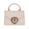PINK BEIGE LEATHER TOP HANDLE BAG