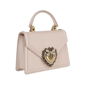 PINK BEIGE LEATHER TOP HANDLE BAG