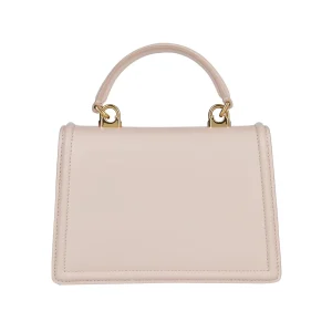 PINK BEIGE LEATHER TOP HANDLE BAG