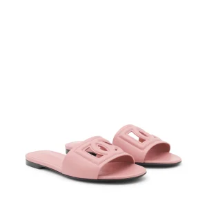 PINK LEATHER DG MILLENNIALS SLIDES