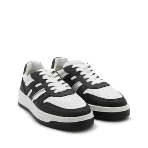 WHITE AND BLACK LEATHER SNEAKERS