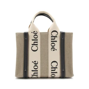 WHITE AND BLUE RAFFIA AND LEATHER WOODY TOTE BAG