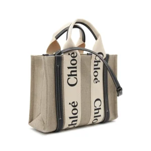 WHITE AND BLUE RAFFIA AND LEATHER WOODY TOTE BAG