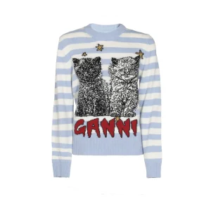 WHITE AND BLUE WOOL KNITWEAR
