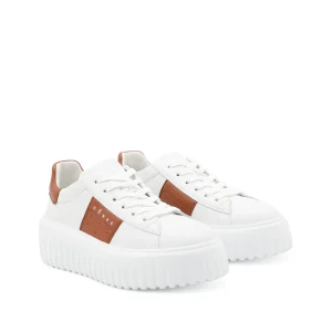 WHITE AND BROWN LEATHER SNEAKERS