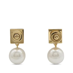 WHITE AND GOLDEN BRASS 4G EARRINGS