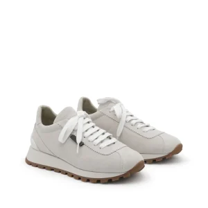 WHITE AND GREY LEATHER SNEAKERS