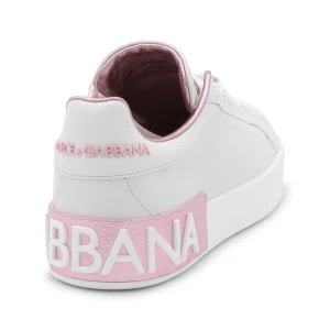 WHITE AND PINK LEATHER SNEAKERS