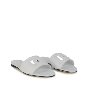 WHITE LEATHER DG MILLENNIALS SLIDES